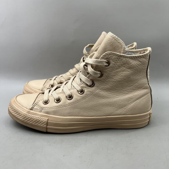 Converse Chuck Taylor All Star Leather Shoes Women Size 7 Nude Pink High Sneaker - Picture 3 of 8